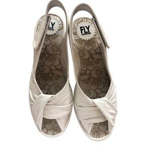 Fly London Yakin Women’s Wedge Sandal in White Leather